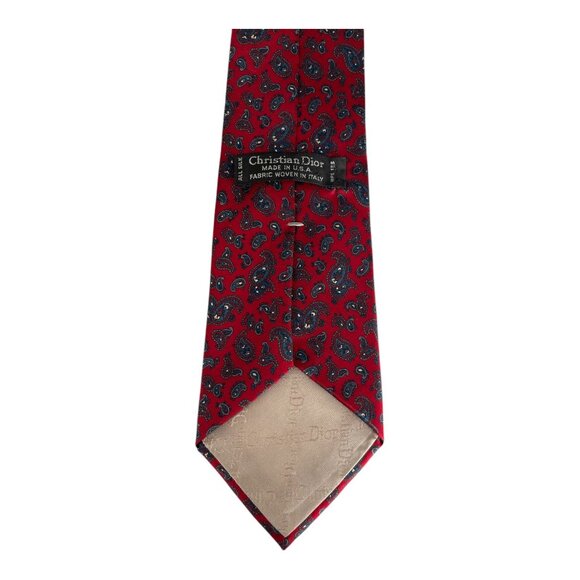 Christian Dior All Silk Paisley Necktie Red Blue Made in USA Fabric Woven in Ita - Picture 2 of 5